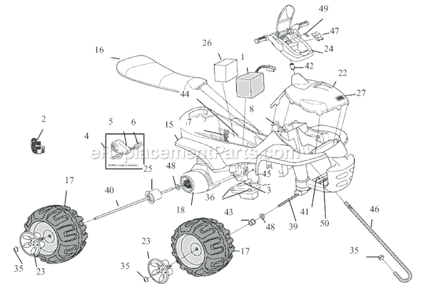 Page A Diagram and Parts List for R1502  Power Wheels Ride-On ATVs